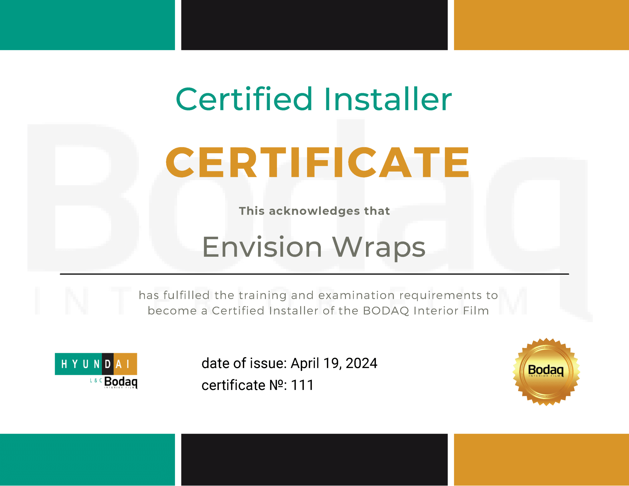 Bodaq Certificate #111 Singapore